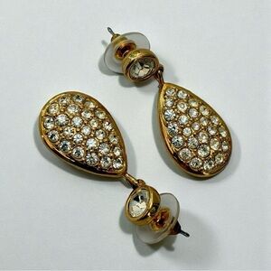 Vintage Swarovski Signed Swan Gold-Tone Teardrop Rhinestone Dangle Earrings